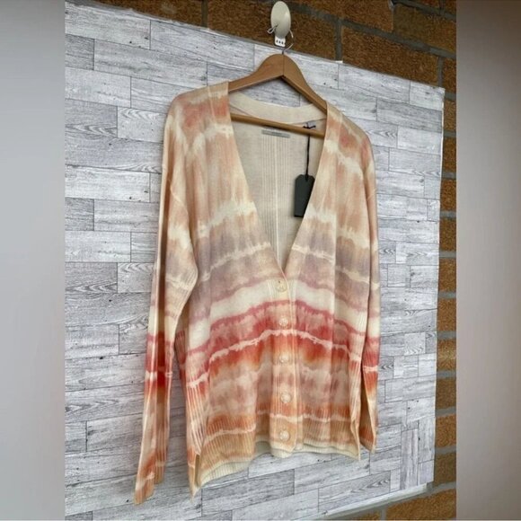 Allsaints Marea Tie Dye Cardigan Sweater Merino Wool Rainbow Pink Cream New M - Picture 5 of 16